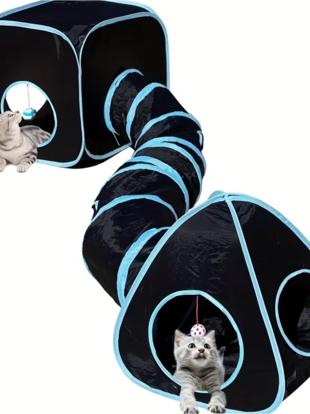 Black & Light Blue Collapsible Cat Tunnel and Cube Playset
